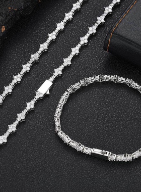 BLITZ BOY荆棘倒刺3MM锆石满钻网球项链 嘻哈男士街头个性首饰品