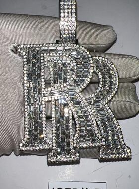 ICED饰品roddy ricch同款满钻T方钻双R大劳字母吊坠