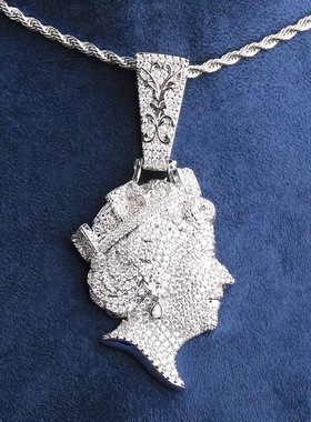 欧美嘻哈满钻英国女皇项链Centralcee说唱女王吊坠百搭吊坠