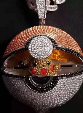 姜云升同款满钻精灵球吊坠项链 内置皮卡丘嘻哈卡通个性情侣饰品