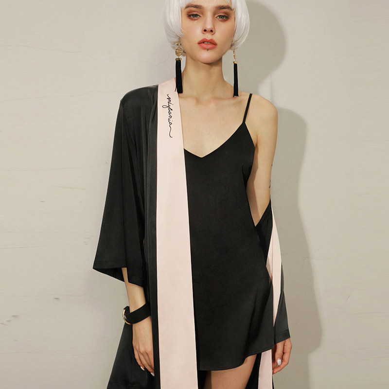 性感睡衣女春秋款2025新款薄夏季冰丝绸纯欲黑色女士吊带睡裙套装,淘宝优惠券,粉丝福利购,淘宝优惠卷