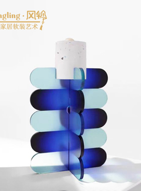 现代简约蓝色烛台摆件售楼处样板间酒店餐厅餐桌客厅装饰品