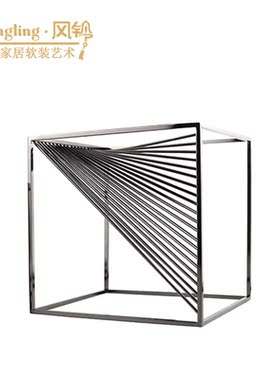 简欧风格铁艺几何体摆件后现代金属四方体装饰金色正长方体