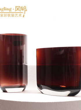 现代轻奢手工玻璃扁平花瓶样板间水培鲜花器家居装饰品摆件