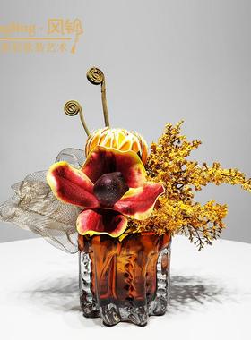 现代简约酒店蝴蝶兰花艺摆件样板间售楼处玻璃花器插花装饰