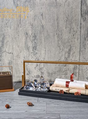 现代新中式风格托盘花器的摆件样板间酒店玄关客厅软装摆设