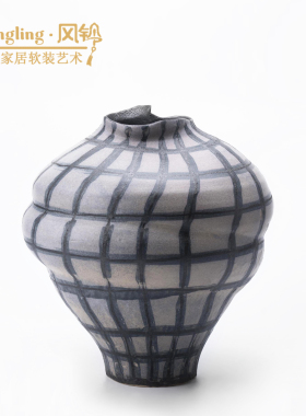 创意手绘水墨花纹艺术陶瓷花瓶摆件酒店样板间客厅花器摆设