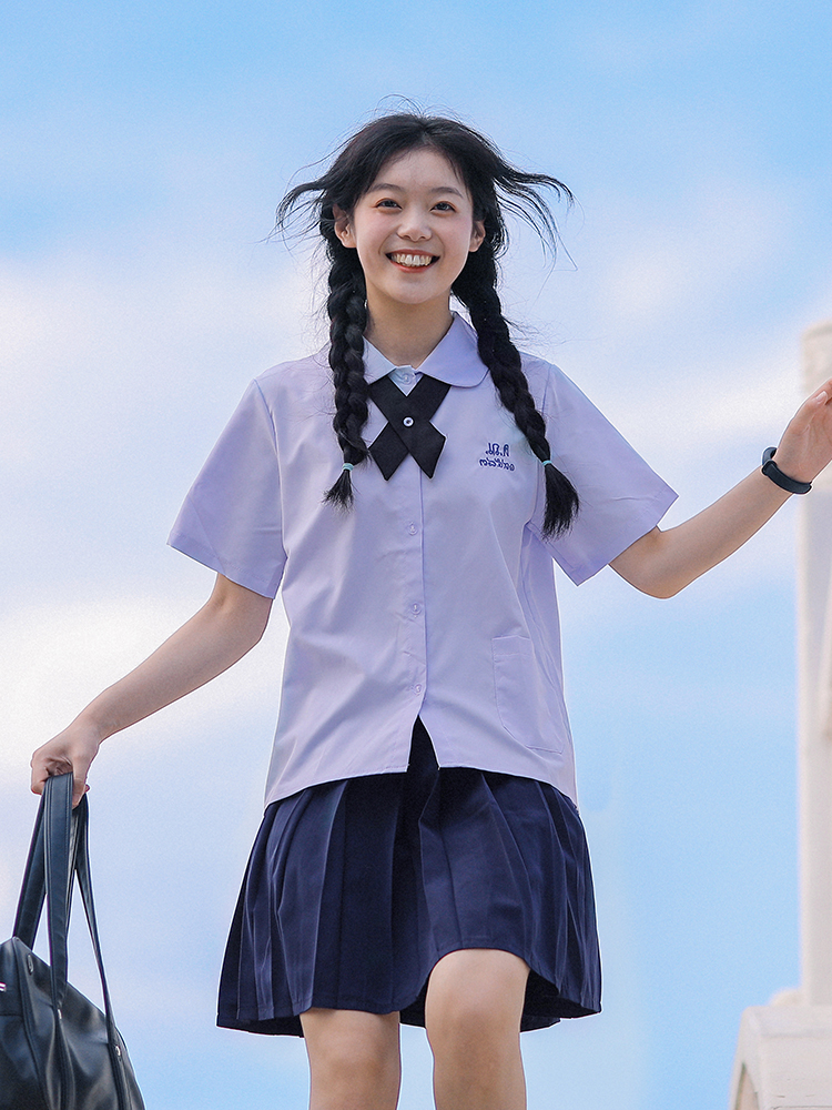 jk制服学院风衬衫裙子女泰国泰式校服娜诺全套高中生毕业班服套装 - 图1