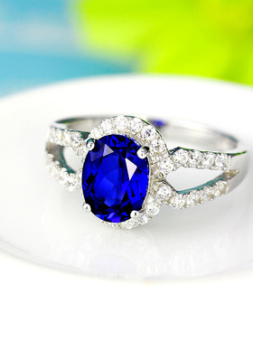 925纯银女款蓝宝石戒指