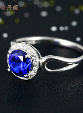 蓝宝石925纯银贵重白金女款戒指