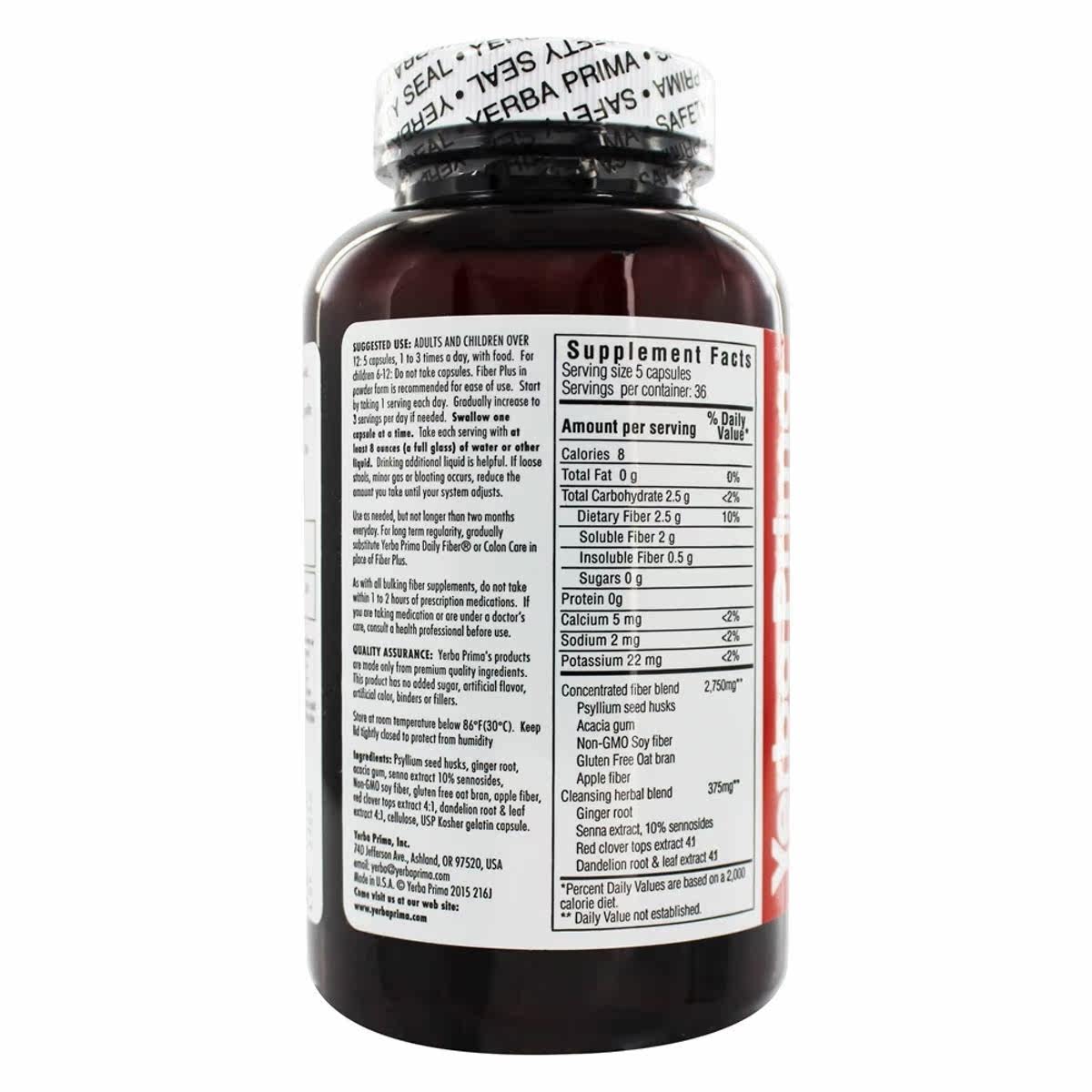 yerba prima-纤维加帽625-180胶囊 LuckyVitamin海外其他膳食营养补充剂