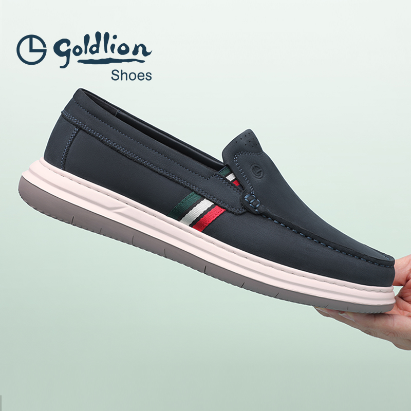 金利来皮鞋男商务休闲鞋春秋季新款磨砂皮舒适软底一脚蹬乐福鞋 - 图1