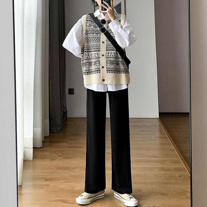 黑色运动高腰春秋垂感2020阔腿裤 星剧社休闲裤