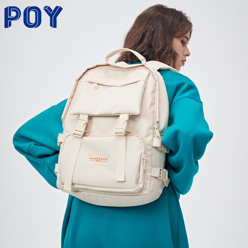 poy reg女大容量小众简约男电脑包 POY双肩背包