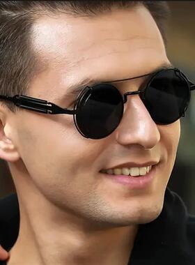 欧美明星款圆框墨镜男款防紫外线强光开车专用脸大脸胖太阳眼镜女