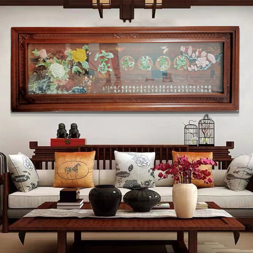 沙发背景墙画中式客厅装饰山水画玉雕挂画立体浮雕家和万事兴挂件 - 图0