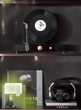 八度空间样板间书房音乐主题耳机黑胶唱片烛台乐器组合饰品摆件