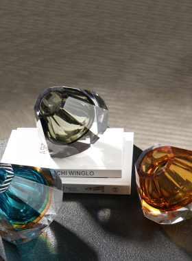 【八度空间】轻奢琉璃水晶花瓶客厅样板间插花创意几何切面花器