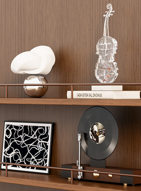 现代简约样板间酒店售楼处书架开放格壁龛黑胶唱片收音机装饰品