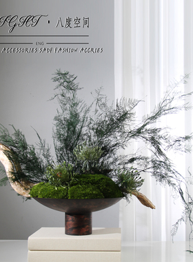 八度空间新中式风格样板间客厅茶几茶具香薰炉花器摆件仿古纯手工