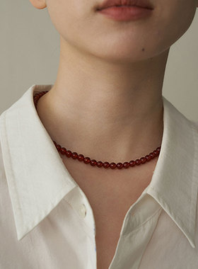 PAUSA ANN s925  6mm高品质红玛瑙尾坠设计感简约项链