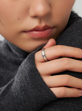 PAUSA ANN s925 质感玫瑰花纹雕刻小众设计开口戒指