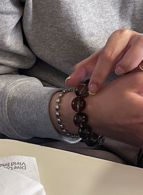 PAUSA ANN 16mm天然茶水晶净化平衡夸张时髦手串/手链