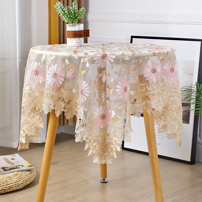 欧式轻奢小圆桌布玻璃纱桌布布艺茶几布茶几垫台布餐桌垫蕾丝桌布
