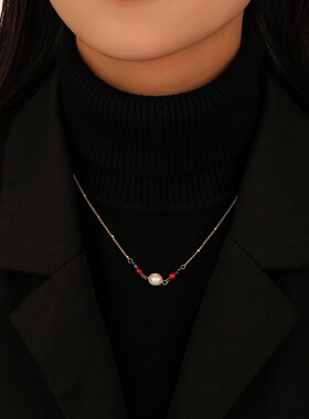 欧美ins时尚爆款彩色天然石串珠项链女简约民族风叠戴气质锁骨链