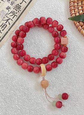 直播货源菩提根双圈手串蜜桃四季春绕指柔手持女文玩佛珠工厂批发