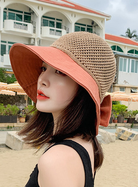 简丽莎草帽沙滩潮女夏小檐防晒