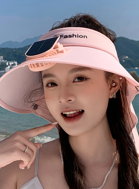 夏季骑行可充电风扇防晒空顶帽女