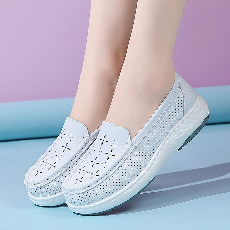 二层牛皮镂空女护士鞋软底透气一脚蹬休闲真皮豆豆鞋不累脚工作鞋,淘宝优惠券,粉丝福利购,淘宝优惠卷