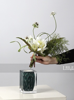 轻奢艺术绿色亚克力花瓶插花售楼处客厅茶几洽谈桌花艺小桌花摆件