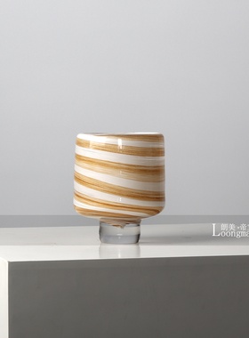 朗美时尚艺术橘色线条玻璃花瓶插花酒店客厅玄关茶几花艺家居摆件