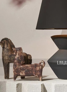 中古风艺术陶瓷马摆件样板房客厅书房玄关博古架新中式家居装饰品