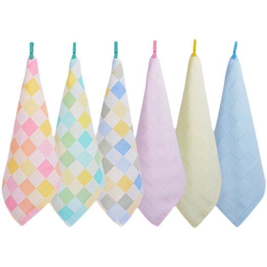 纱布小方巾纯棉带挂绳婴儿擦嘴巾儿童擦手巾小手帕幼儿园宝宝毛巾