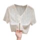 Lace Top 2025 Summer ແບບໃຫມ່ຂອງແມ່ຍິງ Outerwear ແບບງ່າຍດາຍຂອງແຂນສັ້ນຫນຶ່ງປຸ່ມ Hook Flower Temperament Jacket