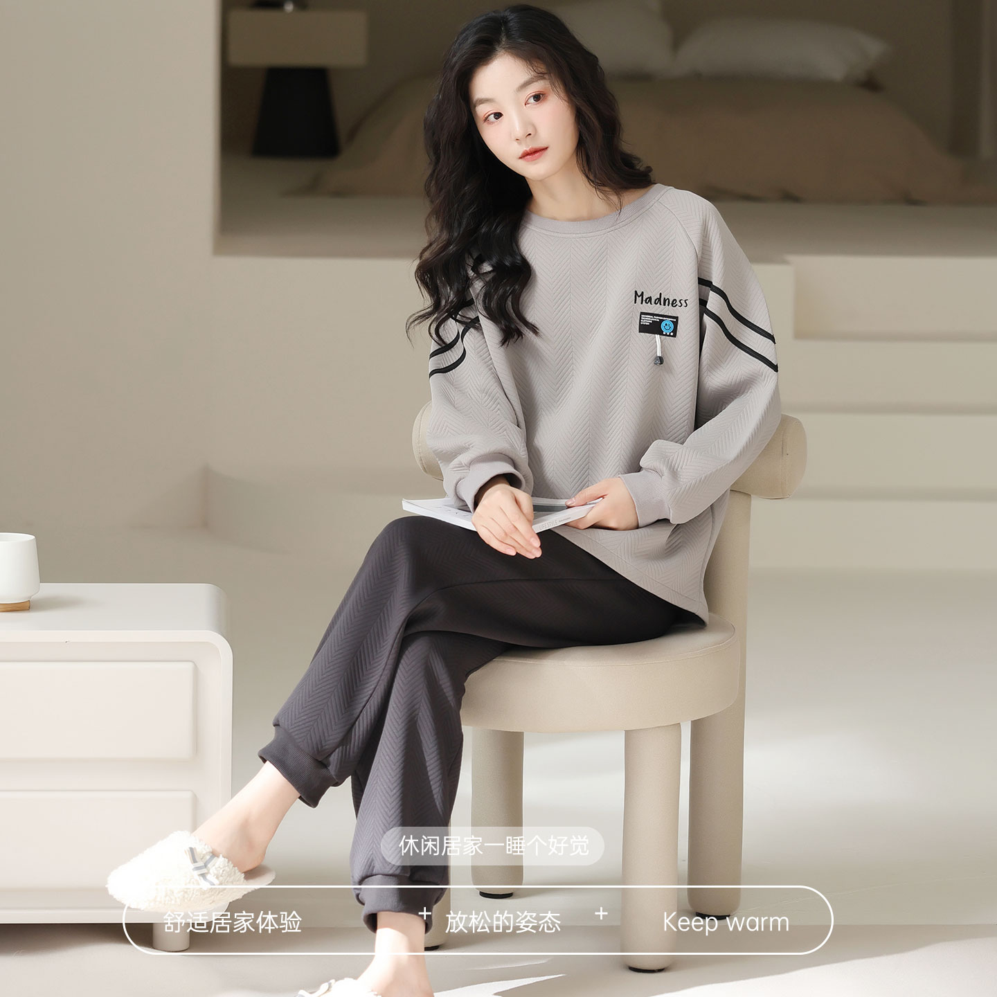 芬腾可安睡衣秋女款2025新款冬季纯棉空气棉夹层成熟家居服秋冬款 - 图1