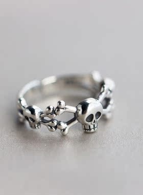 骷髅头日韩风复古学生开口戒指