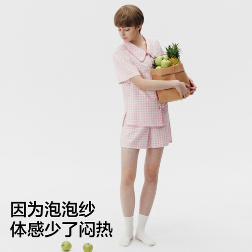 【刘浩存同款】蕉内棉棉520Home泡泡纱家居服少女睡衣女款夏季 - 图0