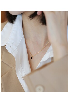 惊小鸿 魅～S925银镀金黑色吊坠纯银锁骨链女款简约风饰品职场