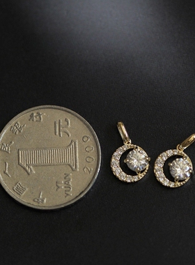 惊小鸿通体S925纯银镀14K金项链 镶锆钻迷你月亮挂坠吊坠锁骨链