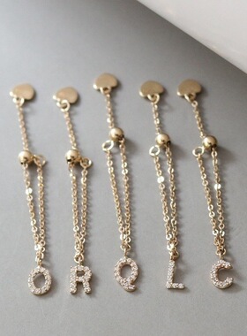 惊小鸿 手上的名字~S925纯银镀18K金字母锆石链戒指可调节简约风