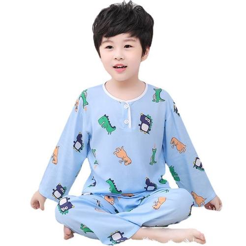 夏季儿童绵绸睡衣男童女童纯棉绸宝宝小孩东方绸家居服长袖薄稠春 - 图3