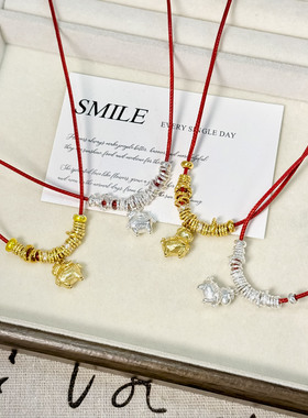 足银999中国风编绳红绳项链属马本命年招财平安毛衣链女吊坠