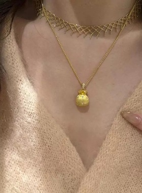 福气满满拉丝小福袋项链女s925纯银小胖新中式转运精致气质毛衣链