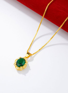 日韩风耳坠红宝石仿黄金项链戒指