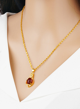 韩版红宝石越南沙金饰品锁骨链