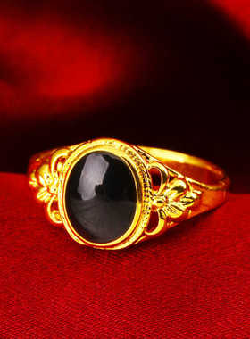 情侣戒指开口复古镶嵌玉石男款